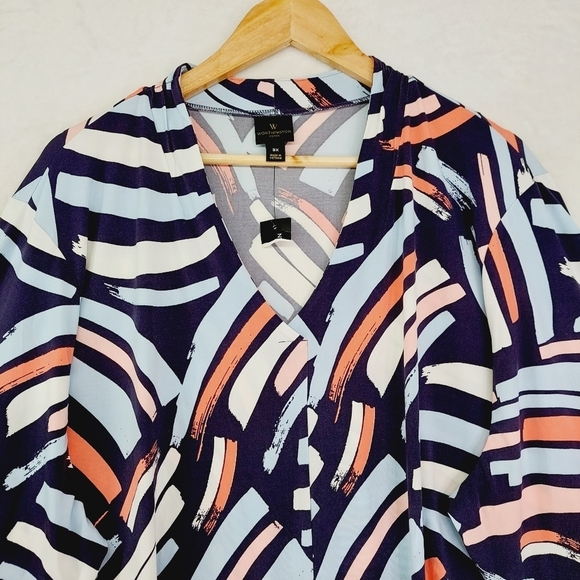 Worthington Multicolor Abstract 3/4 Sleeve Comfort Office Blouse 1136 - Picture 2 of 8